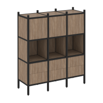 Loft Прямой стеллаж наборный VR.L-08 Тиквуд тёмный/Белый металл 1278×446×1458