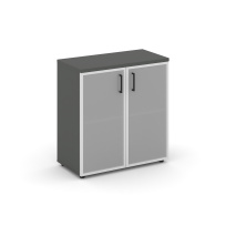 Шкаф для документов низкий широкий со стеклянными дверьми Style Project SN.STS-303 / Белый – Тиквуд Светлый – Сатин – Черные ручки / 796×400×833 Шкаф для документов низкий широкий со стеклянными дверьми Style Project SN.STS-303 / Белый – Тиквуд Светлый – Сатин – Черные ручки / 796×400×833