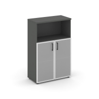Шкаф для документов средний широкий со стеклянными дверьми Style Project SN.STS-203 / Белый – Тиквуд Светлый – Сатин – Черные ручки / 796×400×1203 / Шкаф для документов средний широкий со стеклянными дверьми Style Project SN.STS-203 / Белый – Тиквуд Светлый – Сатин – Черные ручки / 796×400×1203 /